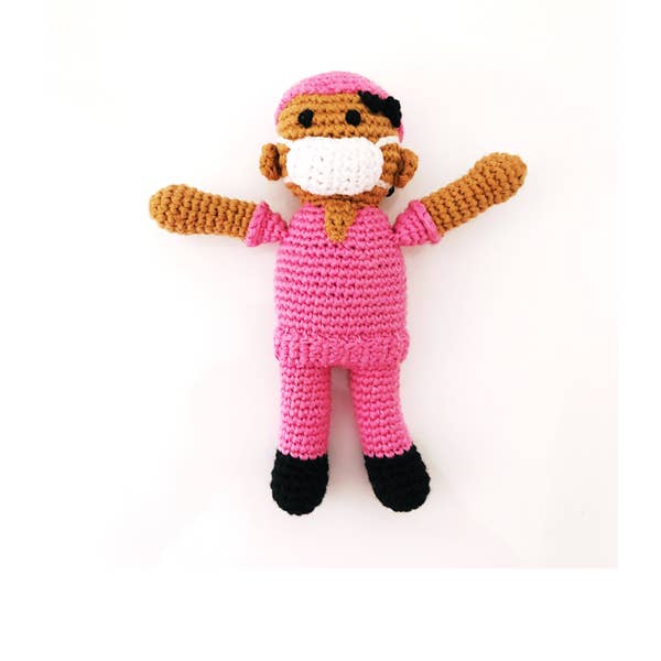Crochet Baby Toy Nurse scrubs rattle pink