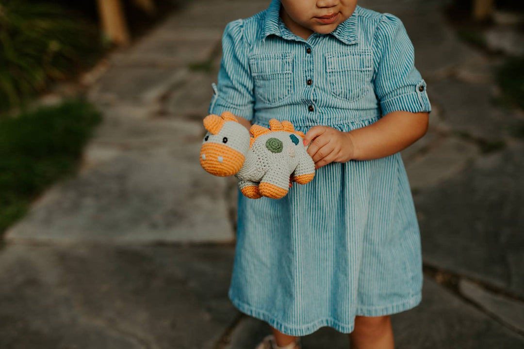 Crochet Baby Toy Dinosaur rattle - sage