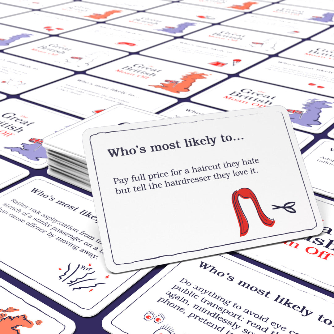 Great British Moan Off card game box, back