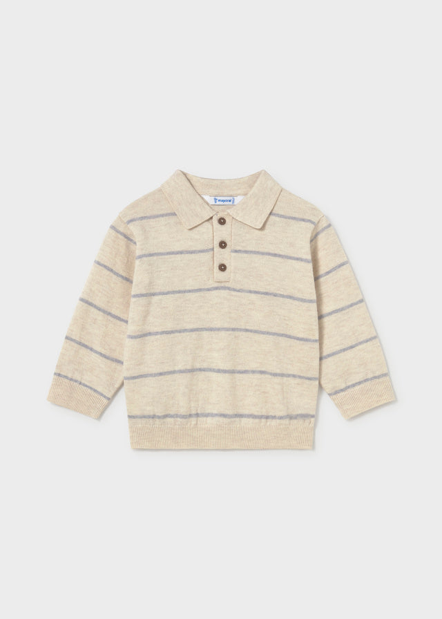 Mayoral boys long sleeve knit polo in heather stone