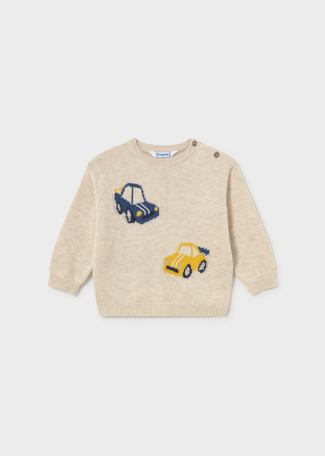 Mayoral boys knit sweater with toy car motifs in heather stone