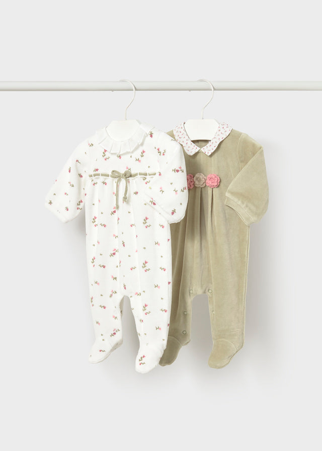 Mayoral Baby Velour Collar Romper Set - Bayleaf