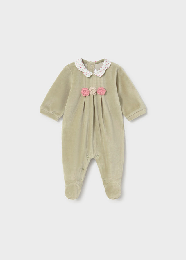 Mayoral Baby Velour Collar Romper Set - Bayleaf
