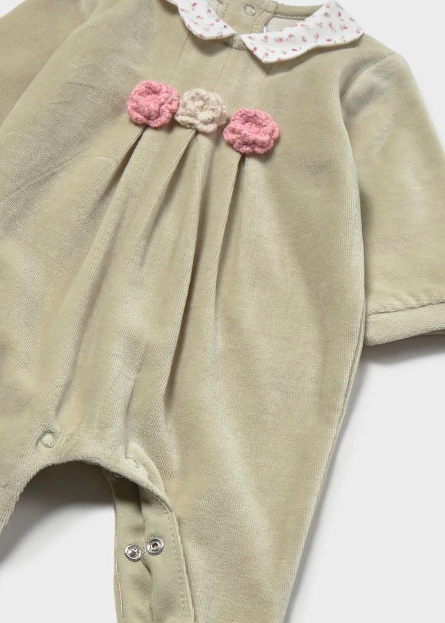 Mayoral Baby Velour Collar Romper Set - Bayleaf