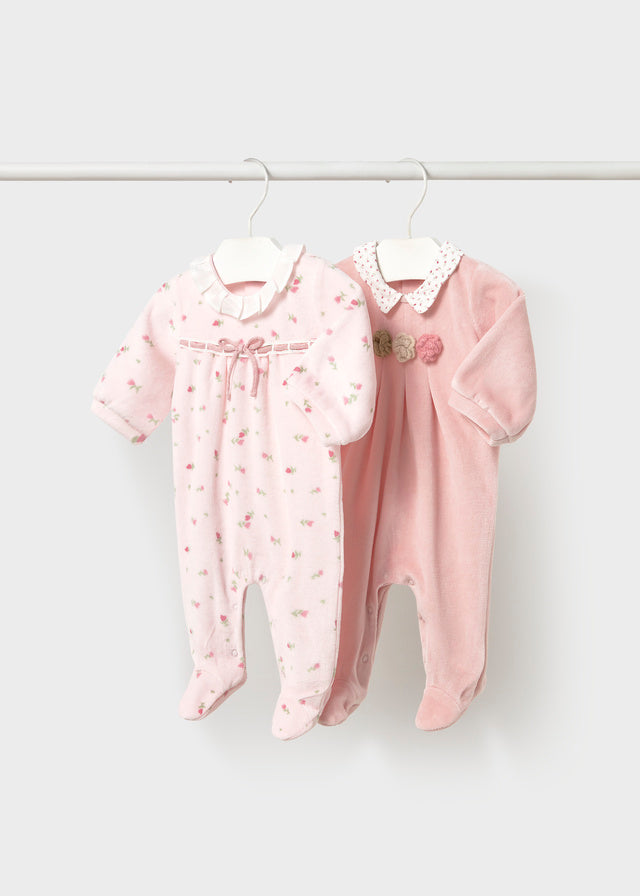 Mayoral Baby Velour Collar Romper Set - Baby Rose