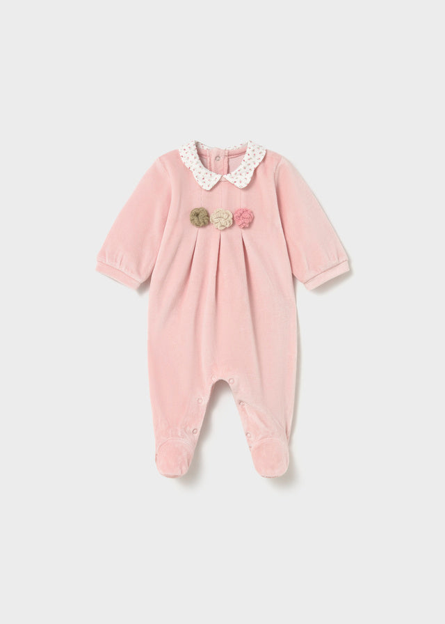 Mayoral Baby Velour Collar Romper Set - Baby Rose