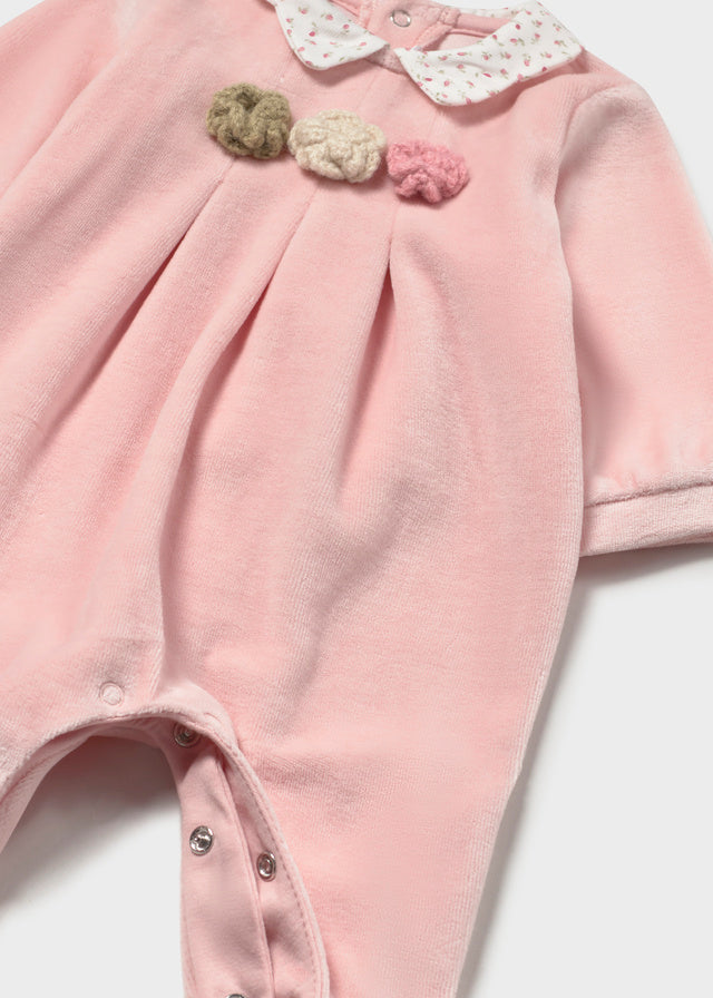 Mayoral Baby Velour Collar Romper Set - Baby Rose
