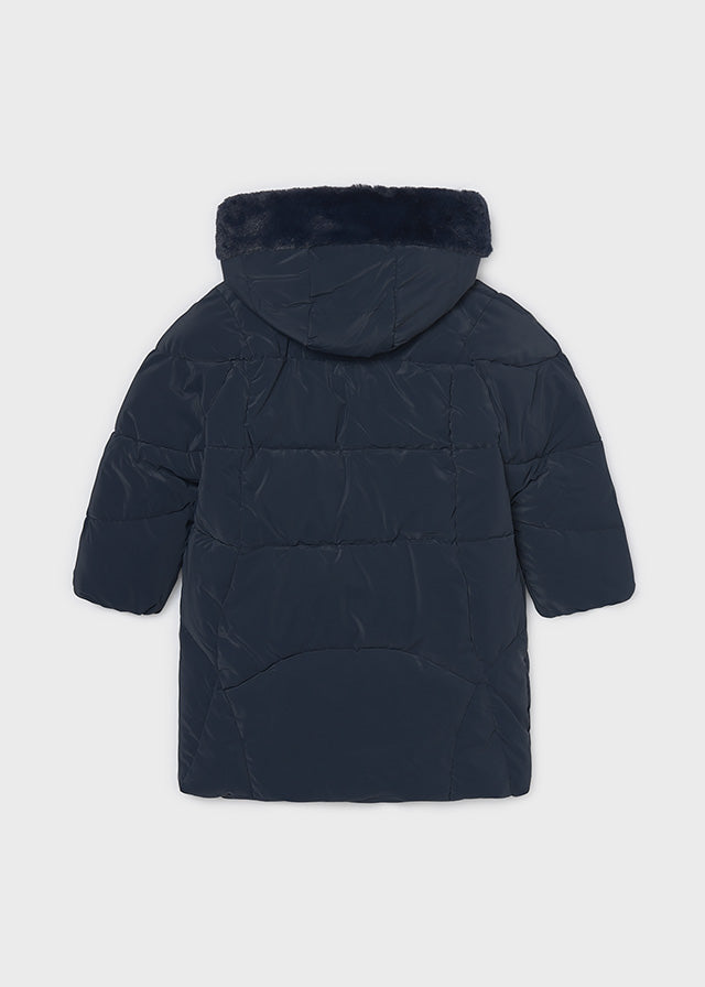 Mayoral girls long quilted coat in navy, alternate view
