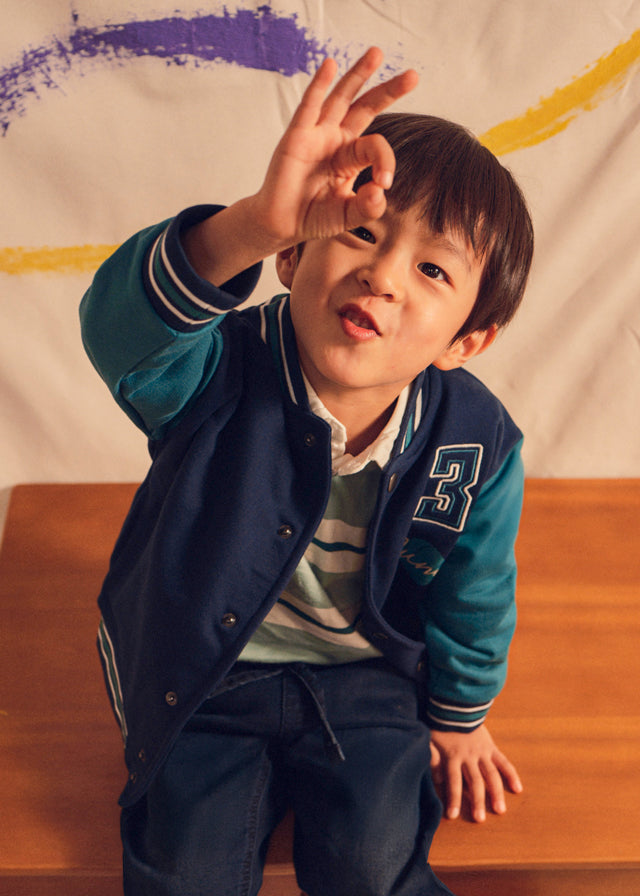 Mayoral boys bomber jacket in blue, front view