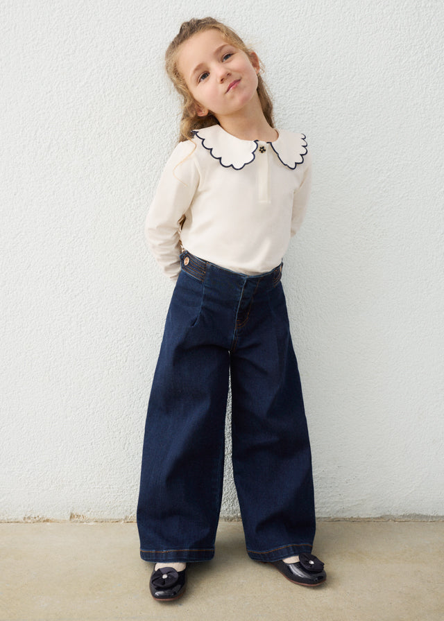 Mayoral boys wide-leg denim jeans in super dark wash, alternate view
