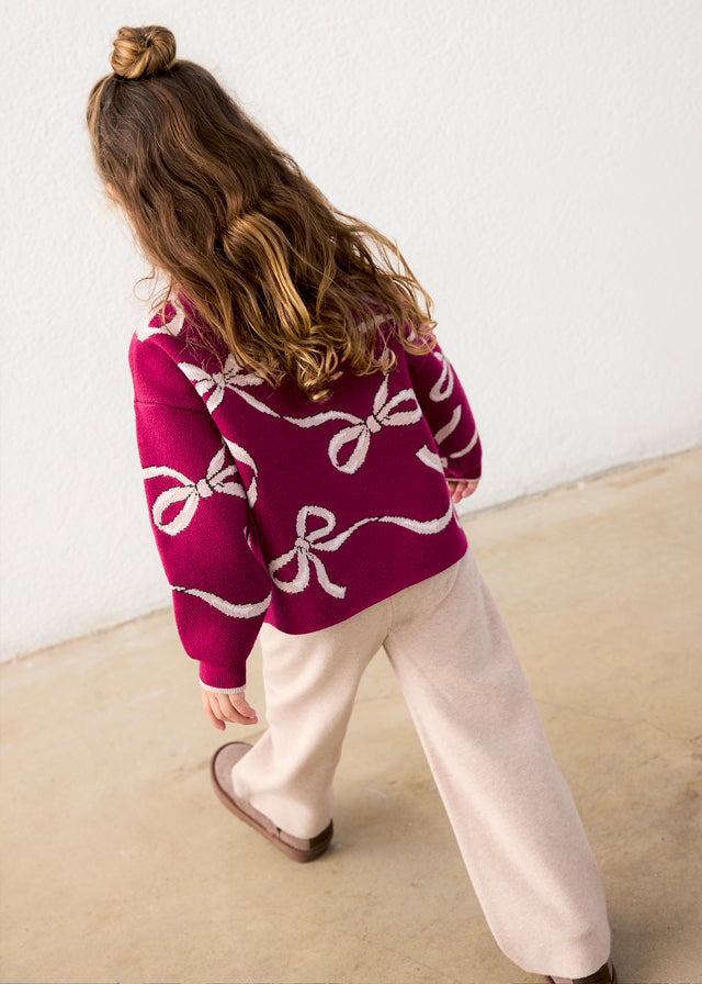 Mayoral girls knit sweater and trousers set in raspberry pink, alternate view