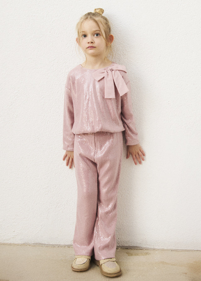 Mayoral girls sequined trouser set in crystal pale blue, alternate view