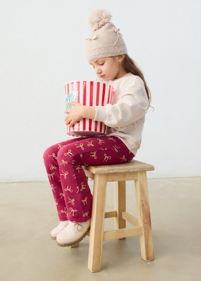 Mayoral girls printed fleece sweatshirt and leggings set in raspberry pink, front view