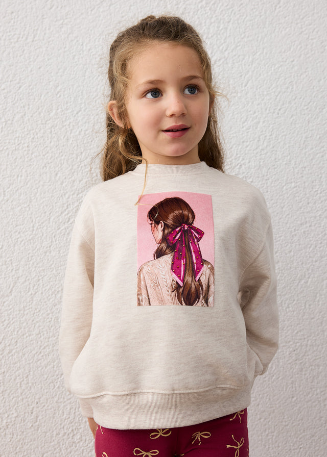 Mayoral girls printed fleece sweatshirt and leggings set in raspberry pink, alternate view