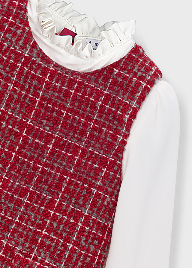 Mayoral girls pinafore dress with long sleeve top in red, alternate view