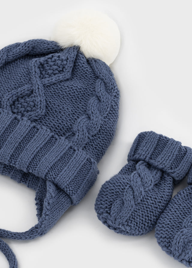 Mayoral Newborn Hat & Mittens Set - Blueberry