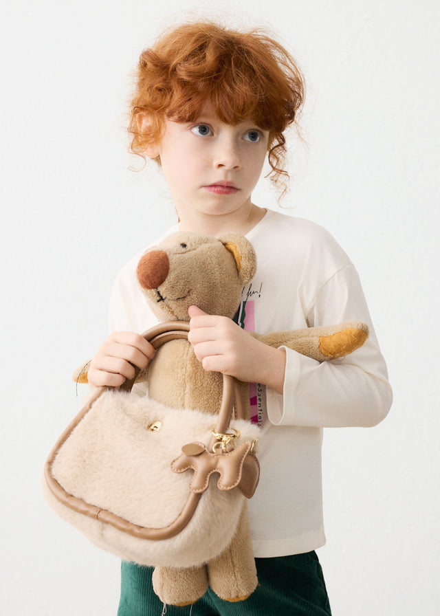 Mayoral toddler faux-fur bag with charms in light khaki, alternate view