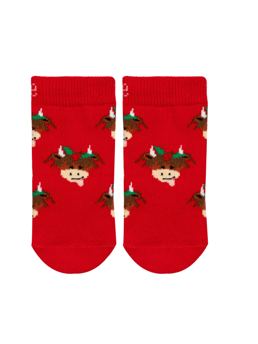Blade and Rose Hamish Christmas Socks covered with Hamish the Highland Cow in festive holly