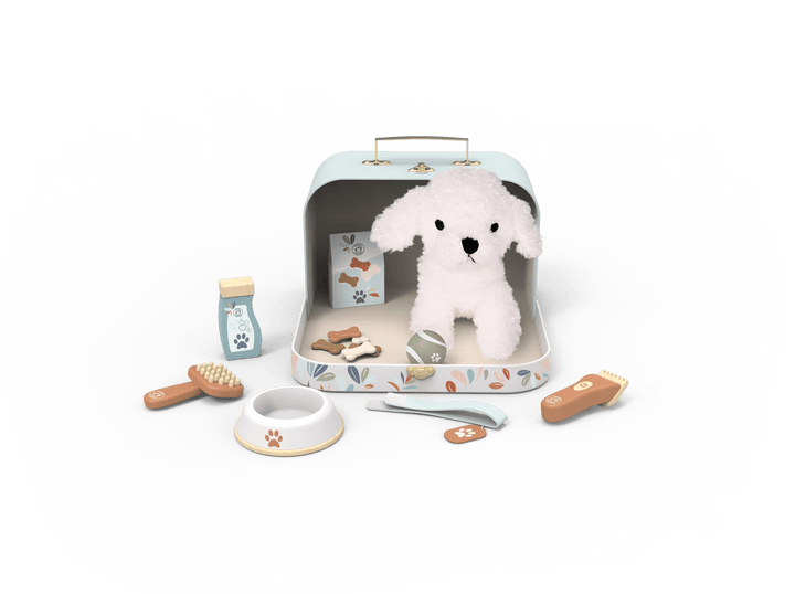 My Little Dog Wooden Toy Set – 9-Piece Play with Suitcase