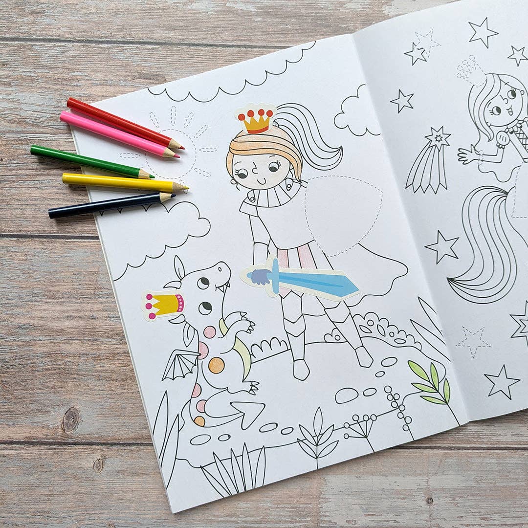 Child using Dress Me Up Princess colouring and activity book