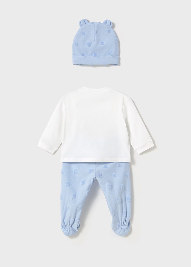 Mayoral Newborn Top, Leg Warmer and Hat Set - Sky Blue 1557