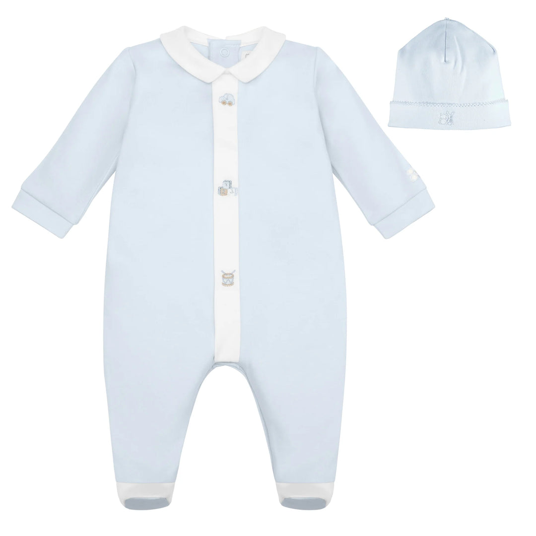 Kent Boys Blue Toy Embroidery Babygrow & Hat Set