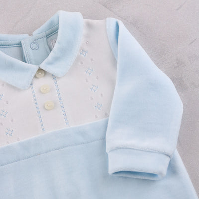 Monty velour babygrow close-up