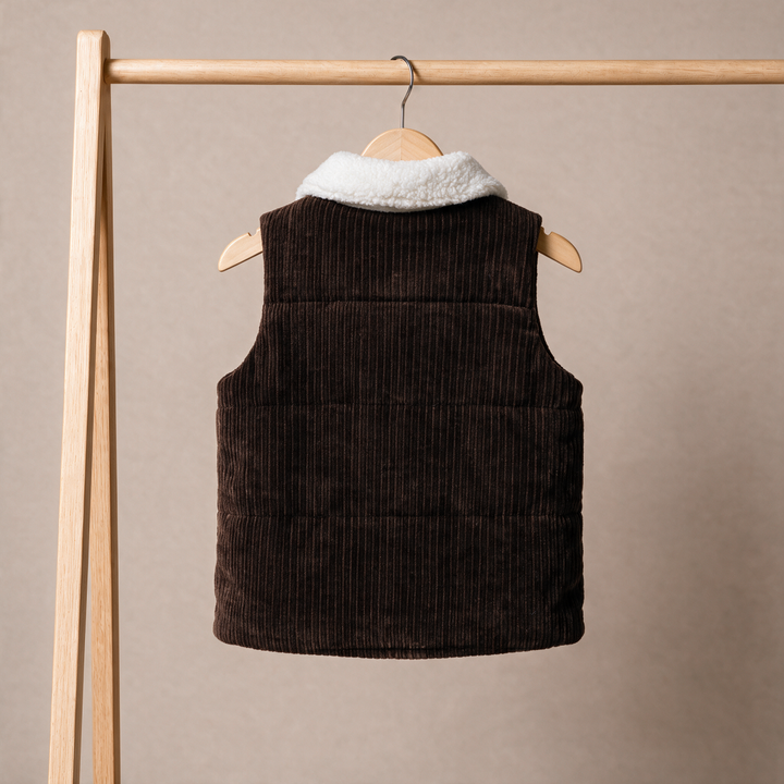 Mini Cuddles brown corduroy gilet, back view