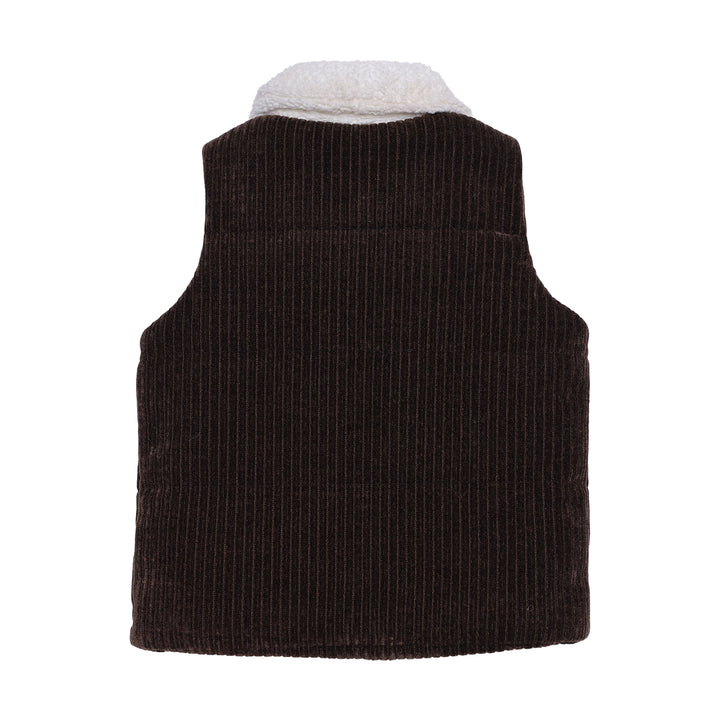Mini Cuddles brown corduroy gilet, side view