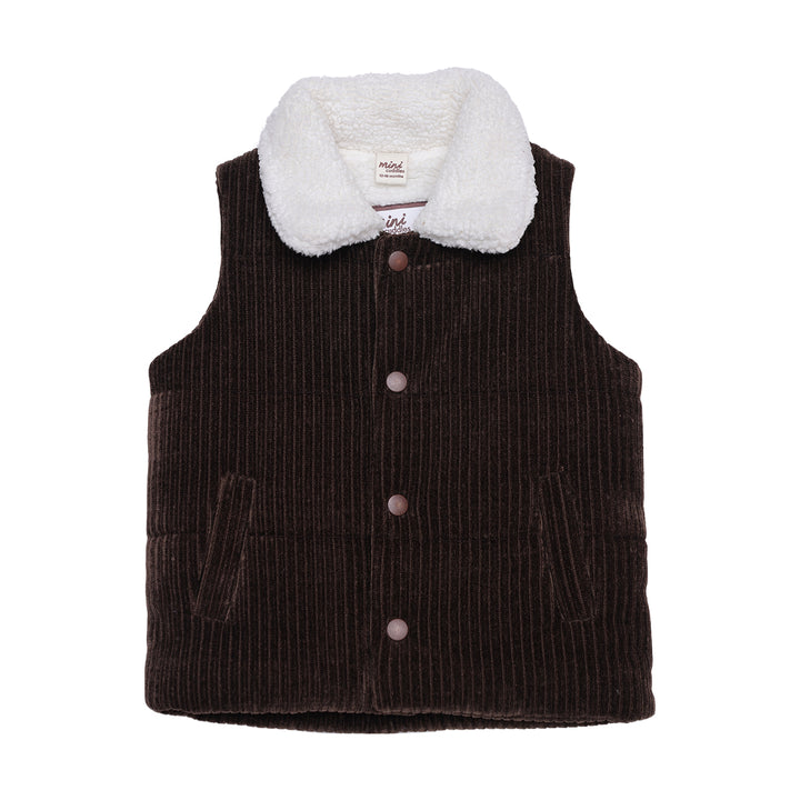 Mini Cuddles brown corduroy gilet, collar and trim