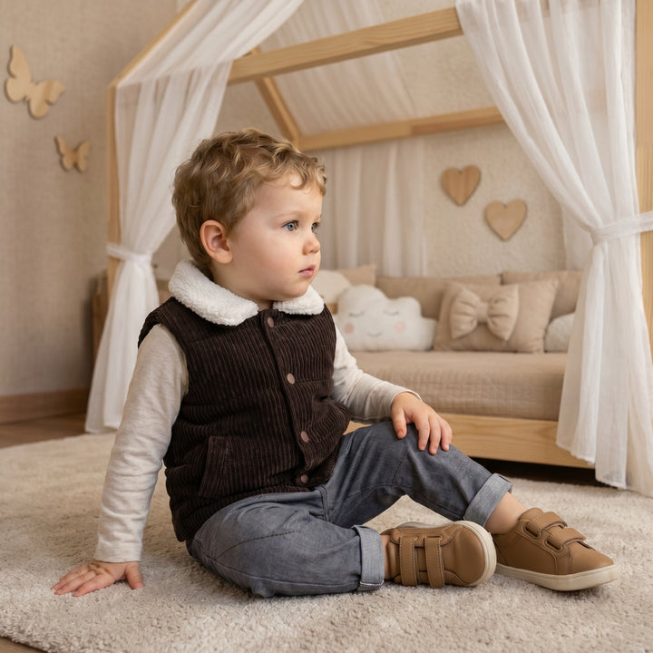 Mini Cuddles brown gilet, Cosy Cotswolds range
