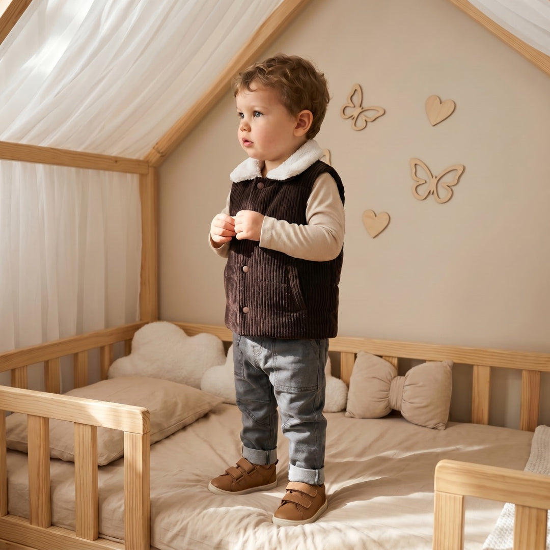 Mini Cuddles brown gilet for babies and toddlers