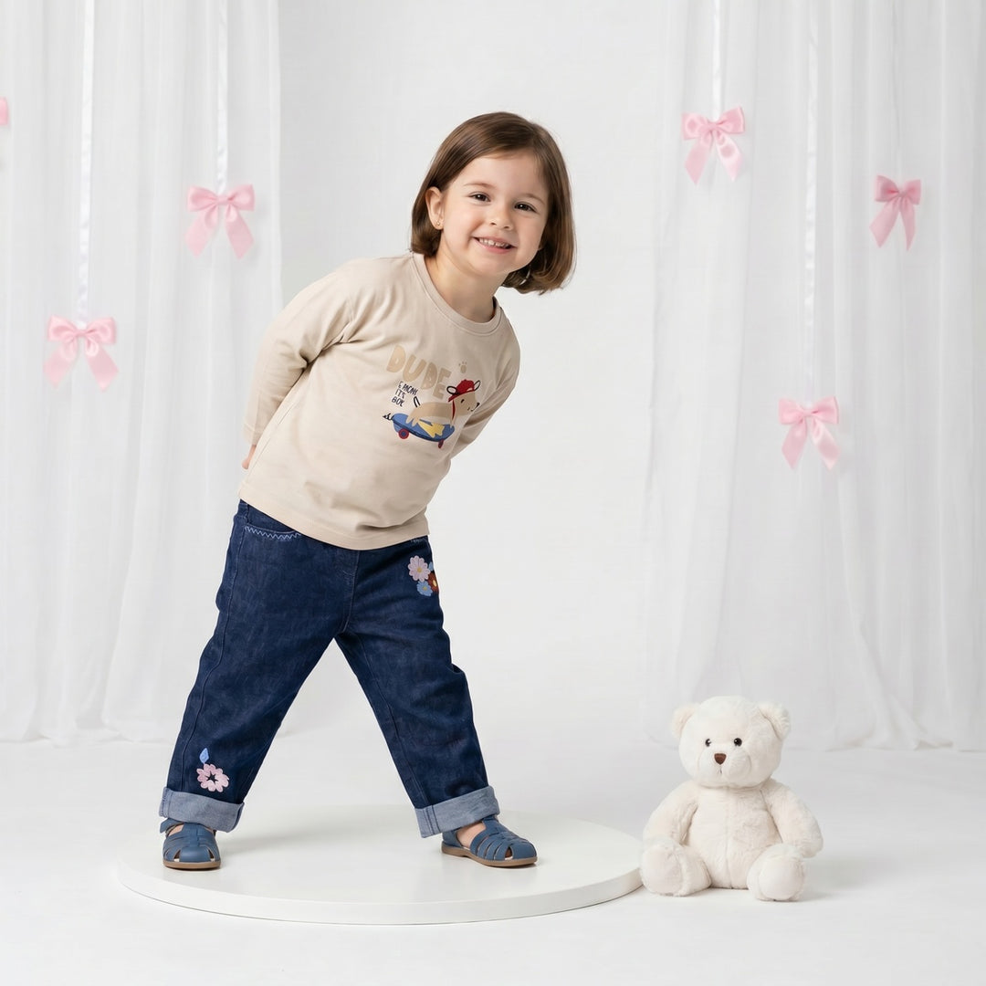 Mini Cuddles Baby Girl Denim Pant - Dark Wash