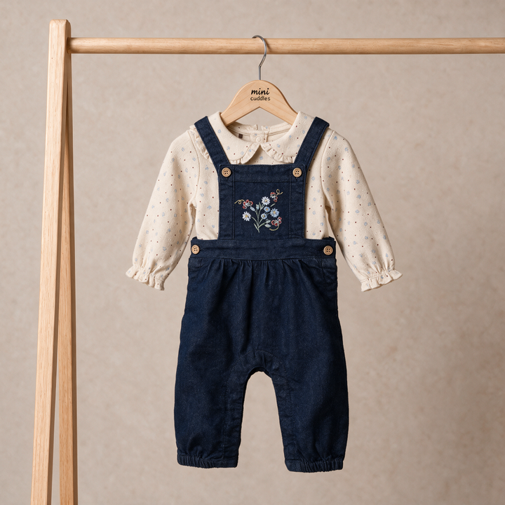 Mini Cuddles Baby Girl Dungaree Set - Dark Wash