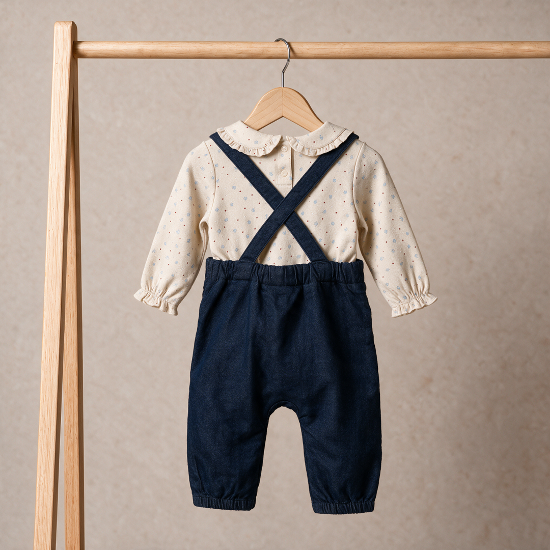 Mini Cuddles Baby Girl Dungaree Set - Dark Wash