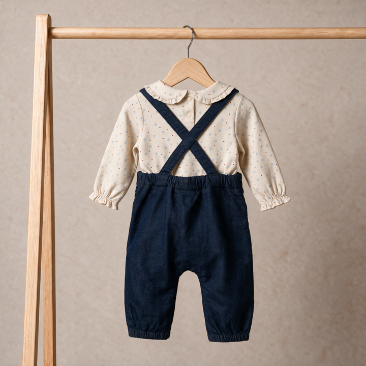 Mini Cuddles Baby Girl Dungaree Set - Dark Wash