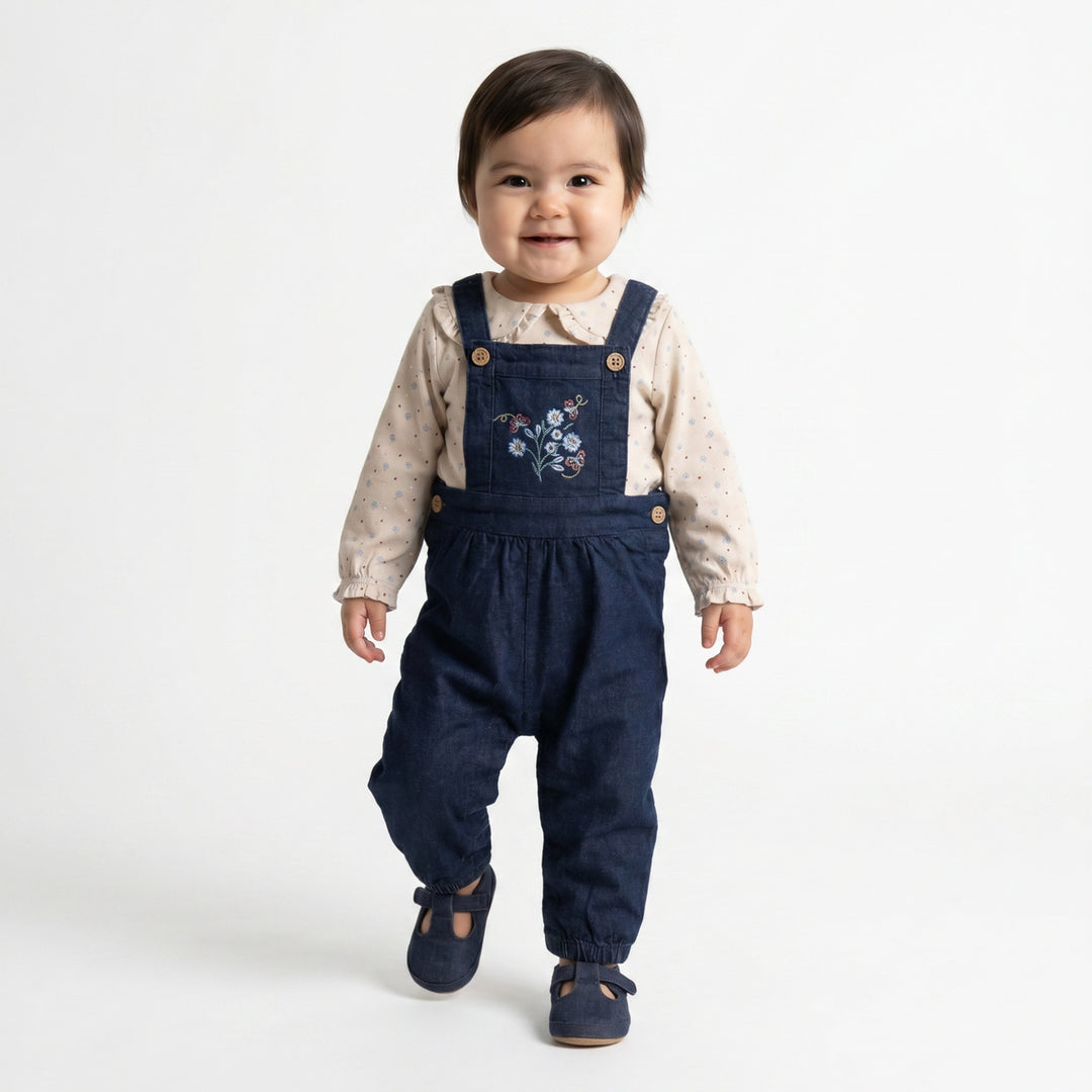 Mini Cuddles Baby Girl Dungaree Set - Dark Wash