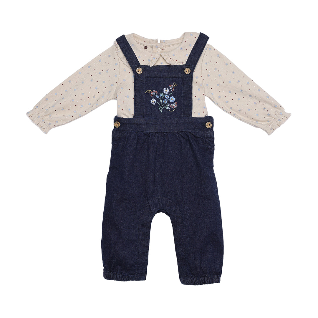 Mini Cuddles Baby Girl Dungaree Set - Dark Wash