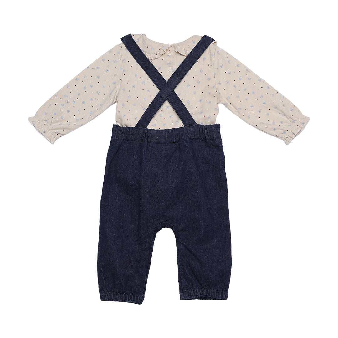 Mini Cuddles Baby Girl Dungaree Set - Dark Wash