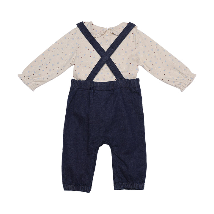 Mini Cuddles Baby Girl Dungaree Set - Dark Wash