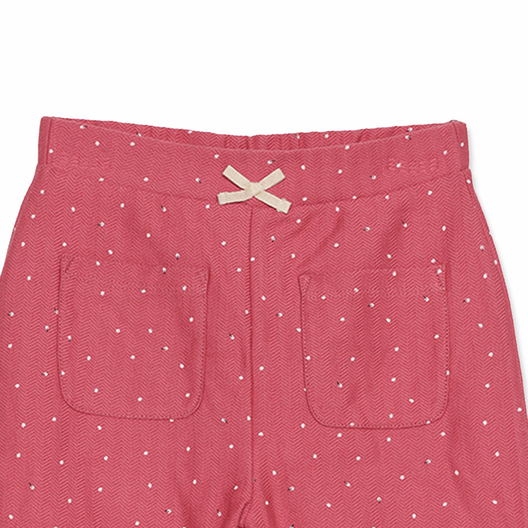 Mini Cuddles baby girl knit trousers, waistband and pocket detail