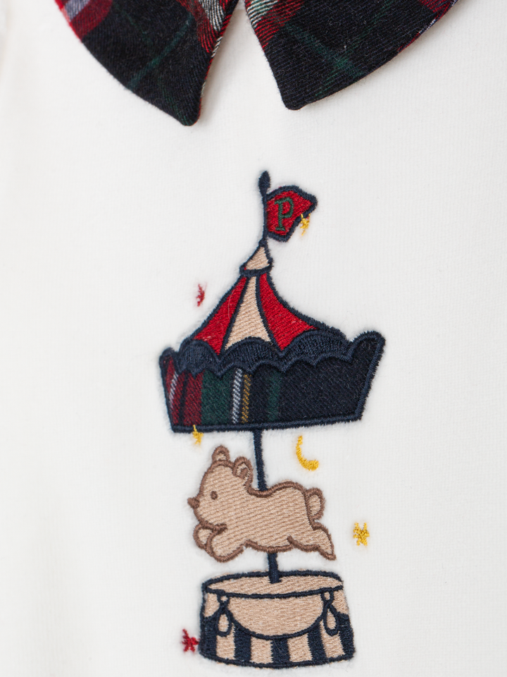 Patachou ecru babygrow with tartan collar - alternate view