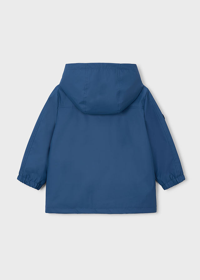 Mayoral boys hooded rain coat in navy with zip pockets, alternate view