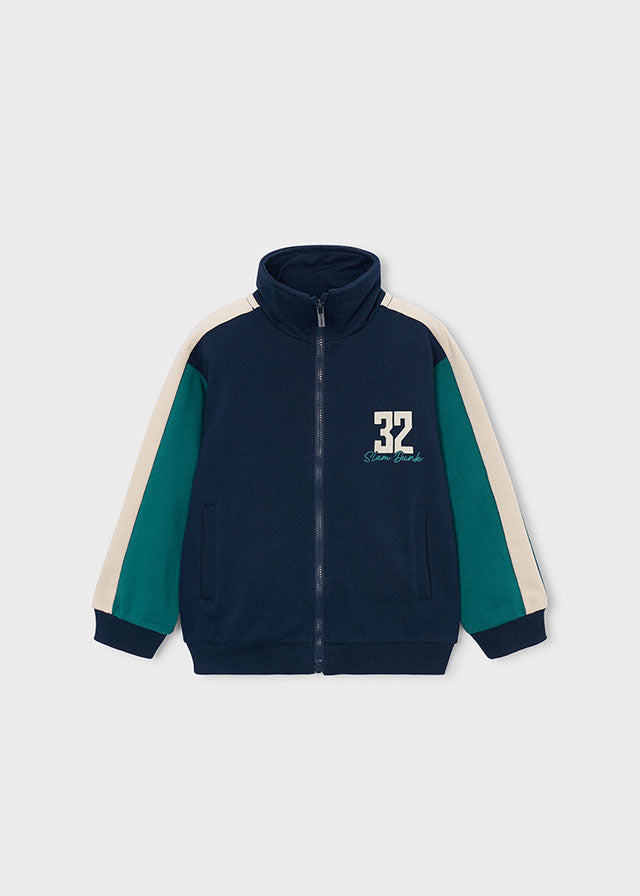 Mayoral boys colour-block zip hoodie and joggers tracksuit in lake green and navy, joggers detail