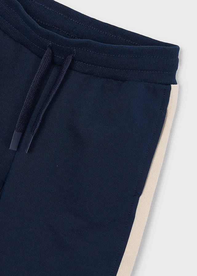 Mayoral boys colour-block zip hoodie and joggers tracksuit in lake green and navy, laid flat