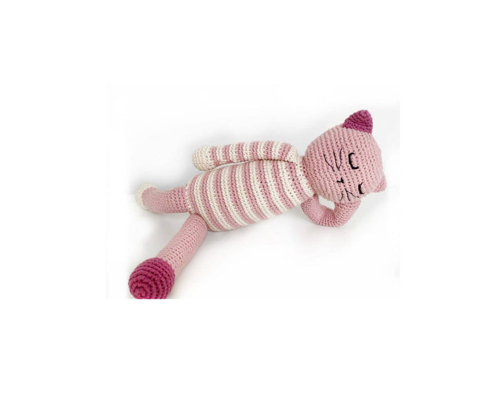 Crochet Baby Toy Sleeping kitten rattle pink