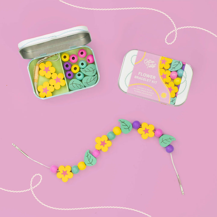 Cotton Twist flower fairy bracelet making kit in hinged gift tin