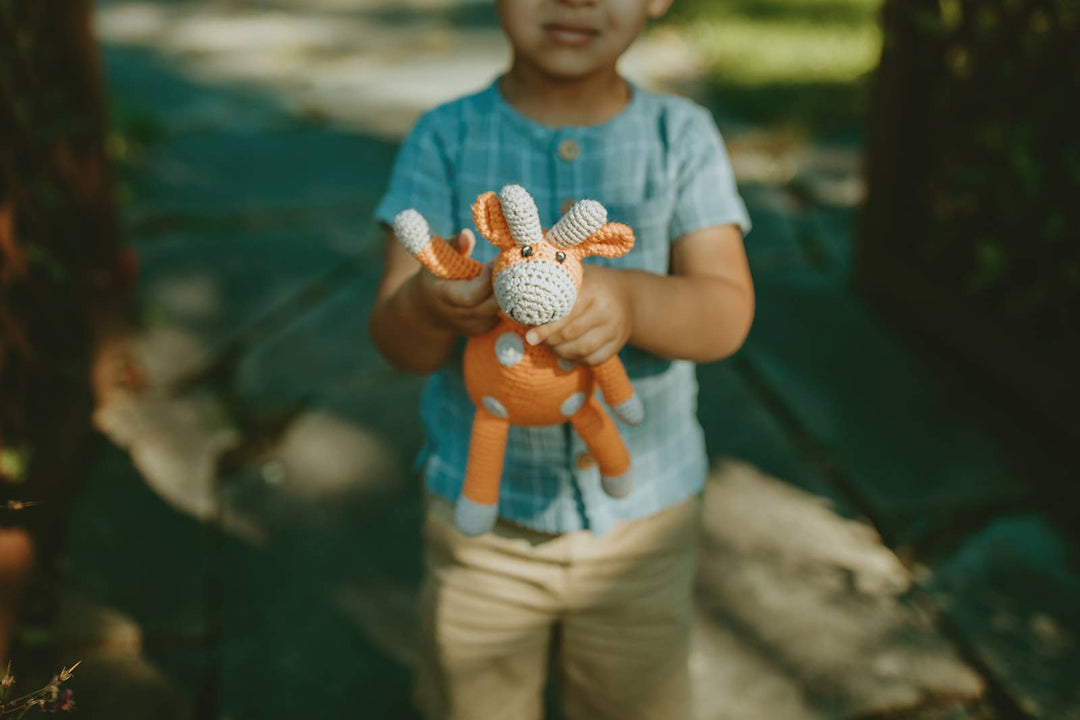 Crochet Baby Toy Giraffe rattle- soft orange