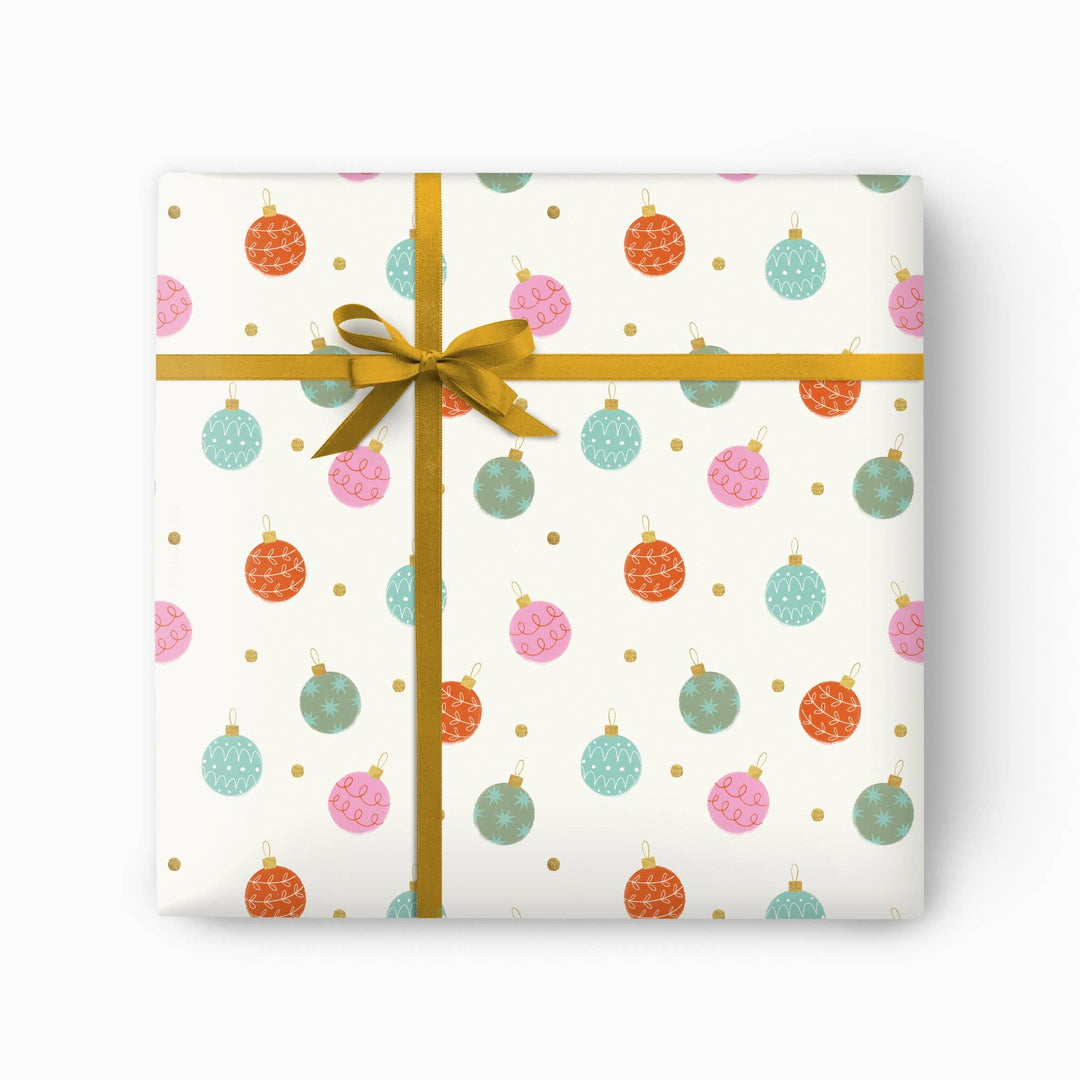 Pastel baubles Christmas wrapping paper in pink, mint and coral