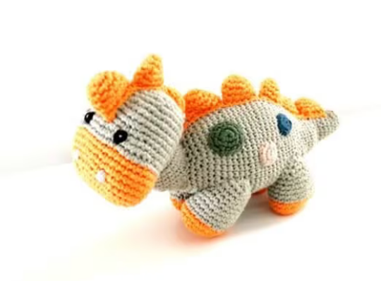 Crochet Baby Toy Dinosaur rattle - sage